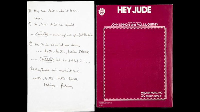 Paul McCartney's handwritten lyrics to “Here, There and Everywhere